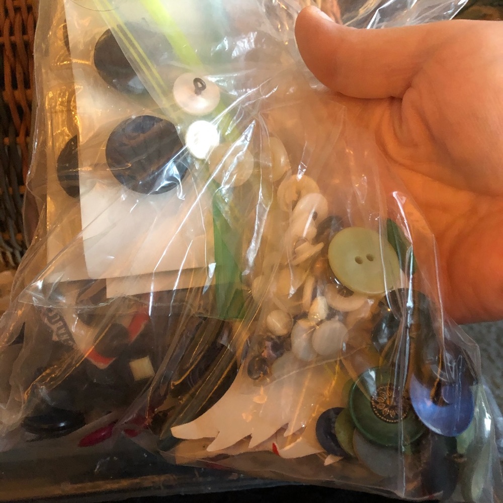 Vintage lot, bag-o-Buttons, plastic, wood, metal